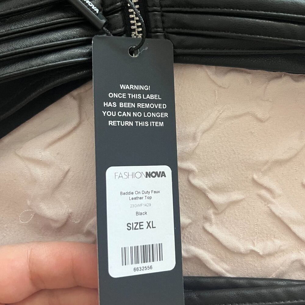 Fashion Nova | Baddie On Duty Faux Leather Top - Black NWT - Picture 6 of 6